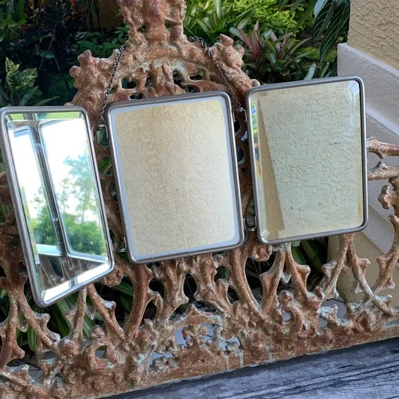 Vintage French Triptych 1950’s Tri-Fold Vanity Barber Mirror - Picture 4 of 17